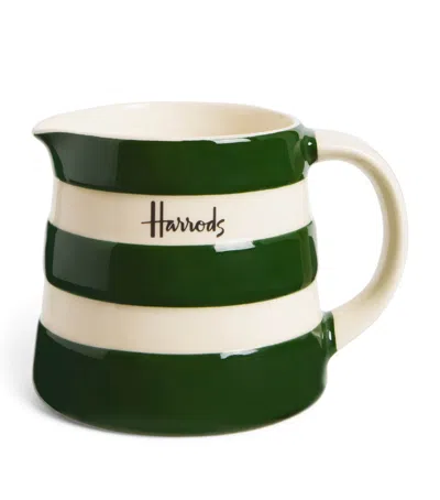 Harrods Small Bone China Cornish Stripe Jug In Green