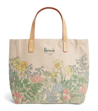 Harrods Small Canvas Easter Market Tote Bag In Neutral