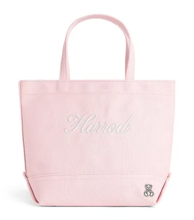Harrods Small Cotton Embroidered Logo Tote Bag In Pink