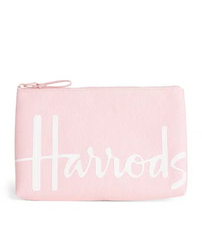 Harrods Small Cotton Logo Pouch In Pink