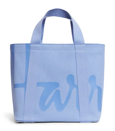 Harrods Small Cotton Logo Tote Bag In Blue