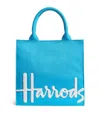Harrods Small Cotton Logo Tote Bag In Blue