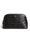 Harrods Small Croc-embossed Leather Cosmetics Bag In Black