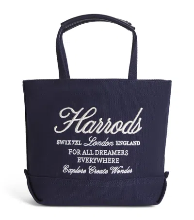 Harrods Small Embroidered Logo Tote Bag In Blue