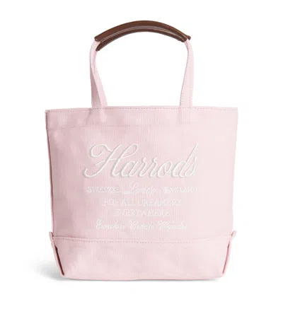 Harrods Small Embroidered Logo Tote Bag In Pink