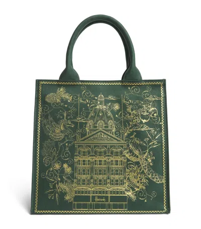 Harrods Small Gold Building Shopper Bag In Green