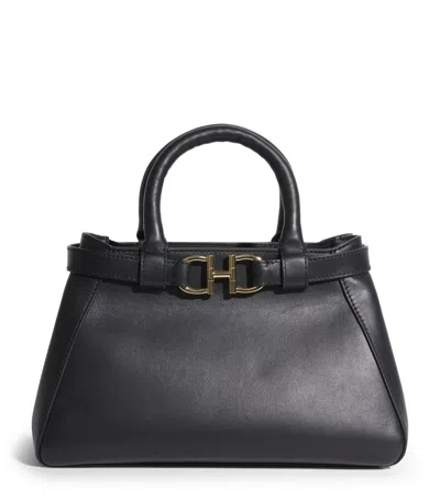 Harrods Small Leather Grace Top-handle Bag In Black