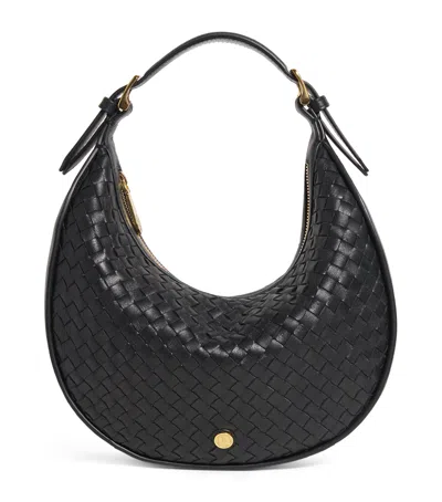 Harrods Small Leather Woven Crescent Shoulder Bag