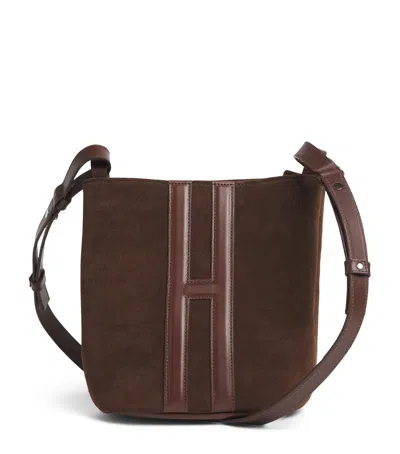 Harrods Small Suede Cross-body Bag In Brown