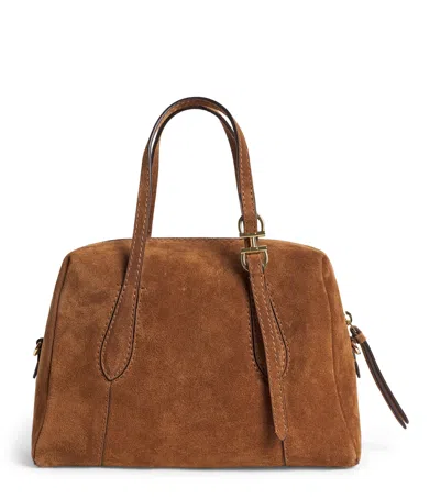 Harrods Small Suede Wren Shoulder Bag In Brown