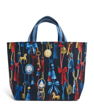 Harrods Small Tassel Tote Bag In Navy