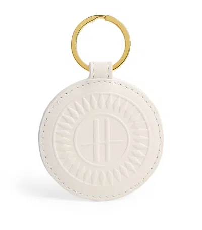Harrods Smooth Leather Logo Keyring In Beige