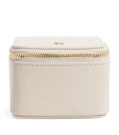 Harrods Smooth Leather Trinket Box In Beige