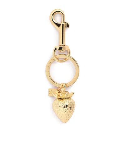 Harrods Strawberry Keyring In Gold