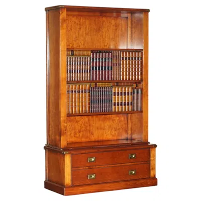 Pre-owned Harrods Stunning  London Kennedy Hardwood Bookcase Tv Media Cabinet Faux Books In Brown