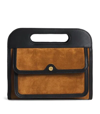 Harrods Suede Leather-trim Top-handle Bag In Brown