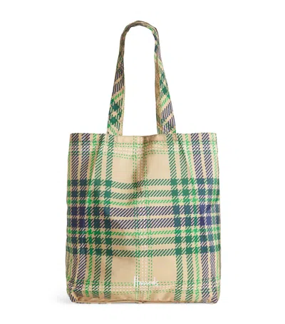 Harrods Tartan Logo Packable Shopper Bag In Green