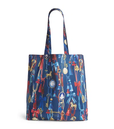 Harrods Tassels Pocket Shopper Bag In Navy