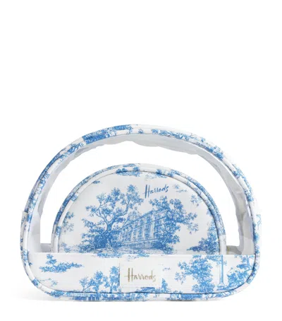 Harrods Toile Cosmetic Bags In Blue