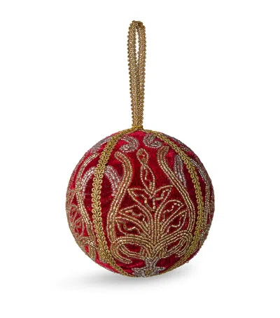 Harrods Velvet Beaded Bauble In Red