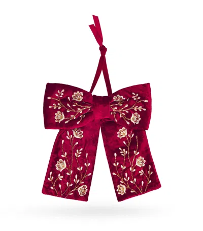 Harrods Velvet Beaded Bow In Red