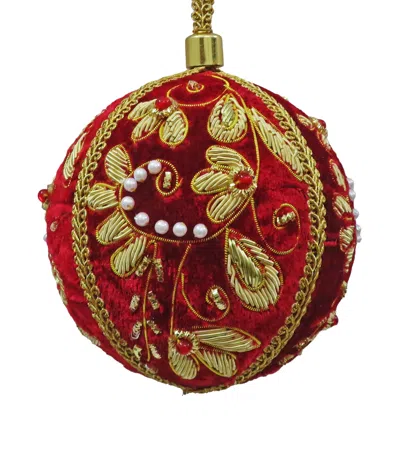 Harrods Velvet Embellished Bauble In Red
