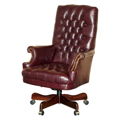 Pre-owned Harrods Vintage High Back Chesterfield Heritage Leather Office Captains Swivel Chair In Brown