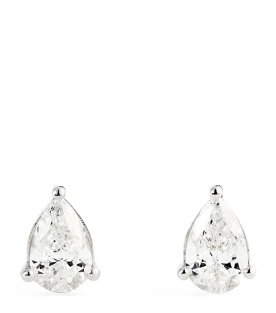 Harrods White Gold And Diamond Pear Stud Earrings In Silver
