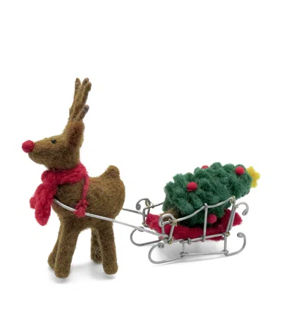 Harrods Wool Rudolph And Sleigh Ornament In Multi