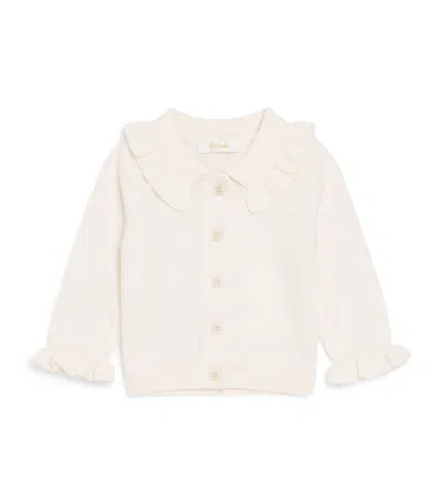 Harrods Kids'  Wool-cotton Ruffled Cardigan In Beige
