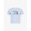 Harry Lambert X Disney X Disney Womens Sky Blue Harry Lambert For Zara X Disney Mickey & Pluto Graphic-print Cotton-jersey  In Blue