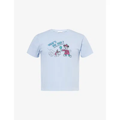 Harry Lambert X Disney X Disney Womens Sky Blue Harry Lambert For Zara X Disney Mickey & Pluto Graphic-print Cotton-jersey 
