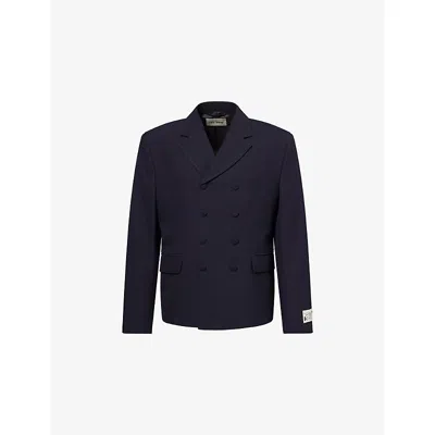 Harry Lambert X Disney X Disney Mens Navy Blue Harry Lambert For Zara X Disney Double-breasted Notch-lapel Woven Blazer