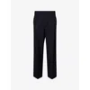 Harry Lambert X Disney X Disney Mens Navy Blue Harry Lambert For Zara X Disney High-rise Buttoned Wide-leg Wool-blend Trous In Black