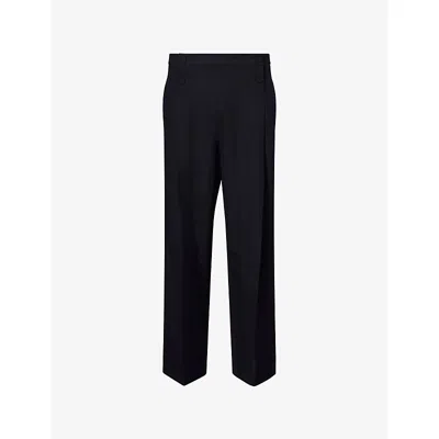 Harry Lambert X Disney X Disney Mens Navy Blue Harry Lambert For Zara X Disney High-rise Buttoned Wide-leg Wool-blend Trous In Black