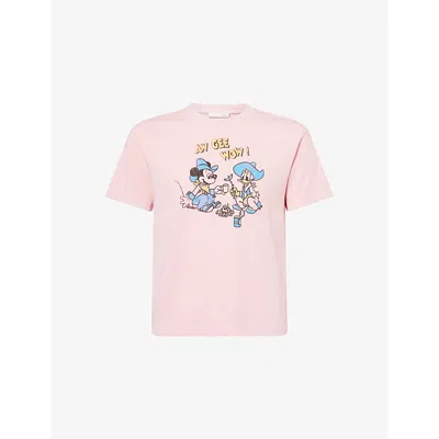 Harry Lambert X Disney X Disney Mens Pale Pink Harry Lambert For Zara X Disney Mickey And Donald Graphic-print Cotton-jerse