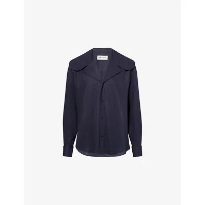 Harry Lambert X Disney X Disney Mens Dark Blue Harry Lambert For Zara X Disney Peter-pan Collar Long-sleeve Cotton Shirt Xl