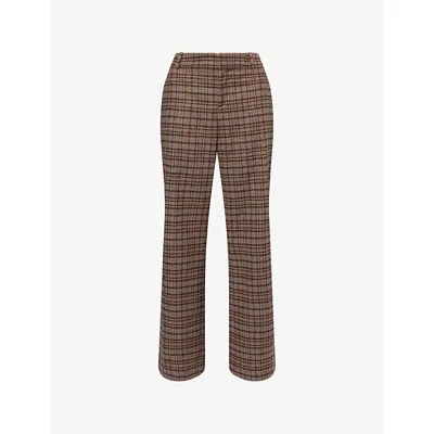 Harry Lambert X Disney X Disney Womens Brown Harry Lambert For Zara X Disney Check Brushed Wool-blend Trousers