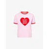 Harry Lambert X Disney X Disney Womens Pink Harry Lambert For Zara X Disney Crazy Over Daisy Flocked Cotton-jersey T-shirt In Pink