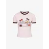 Harry Lambert X Disney X Disney Womens White/pink Harry Lambert For Zara X Disney Mickey Family Print Cotton-jersey T-shirt In Pink