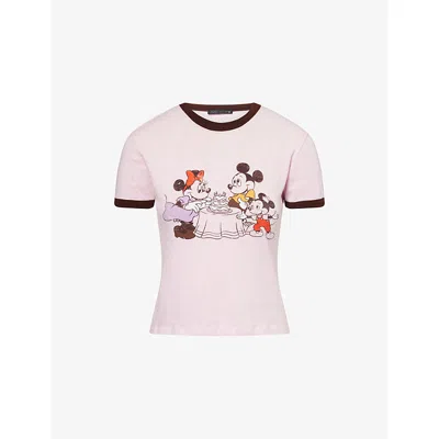Harry Lambert X Disney X Disney Womens White/pink Harry Lambert For Zara X Disney Mickey Family Print Cotton-jersey T-shirt