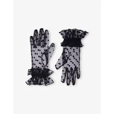 Harry Lambert X Disney X Disney Womens Black Harry Lambert For Zara X Disney Polka Dot Lace Gloves