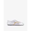Harry Lambert X Disney X Disney Womens Silver Harry Lambert For Zara X Disney Stripe-trim Metallic-leather Trainers Eur 38/ In Silver