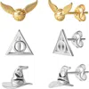 Harry Potter Deathly Hallows And Golden Snitch 18k Gold Or Silver Flash-plated Studs In Gold