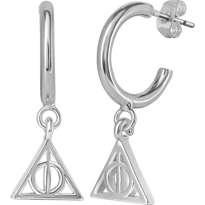 Harry Potter Earrings Official License With Dangle Deathly Hallows Charm In Metallic