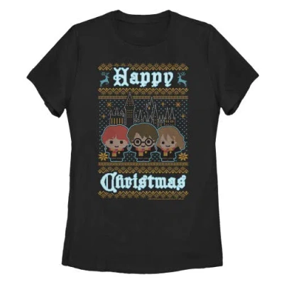 Harry Potter Happy Christmas Ugly Sweater Print  Graphic T-shirt In Black