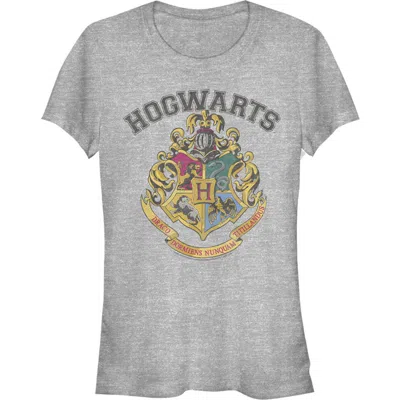 Harry Potter Kids' Junior's  Vintage Hogwarts Crest  Graphic T-shirt In Gray