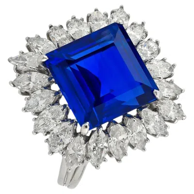 Pre-owned Harry Winston 10.43ct Ceylon Sapphire Diamond Ring Platinum In Blue