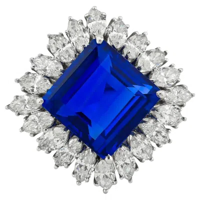 Pre-owned Harry Winston 10.43ct Ceylon Sapphire Diamond Ring Platinum In Blue