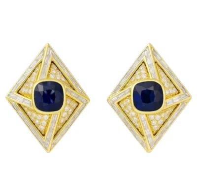 Pre-owned Harry Winston 14 Carat Diamond And Sapphire Earrings In Blue